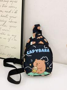 Children's Cute Cartoon Capybara Pattern Print Chest Bag, Lightweight Sport Casual Waist Pack & Sling Bag, Outdoor Travel Vacation Fanny Pack With Adjustable Shoulder Strap, Daily Commuter Mobile Phone Coin Crossbody Bags