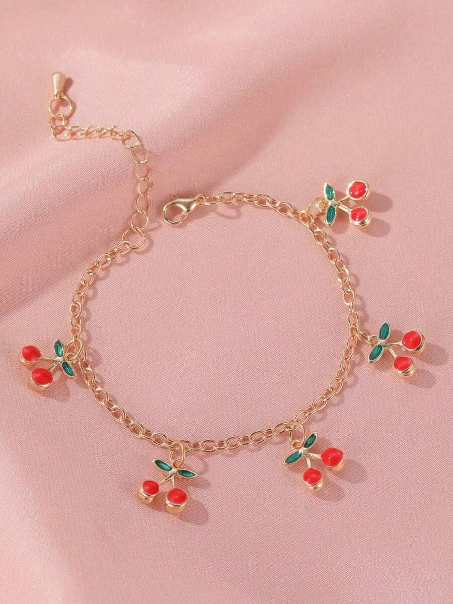 1pc Sweet Cherry Decor Bracelet, Simple Design For Teens, Style - Multicolor - View 1