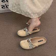 Zapatillas frías de Mueller de ocio zapatillas francesas con cabeza de sobre rojo y media zapatilla, Bailarinas de mujer, las mujeres usan un pie perezoso para pedalear el nuevo modelo de primavera y verano. - Beis - Ver 3