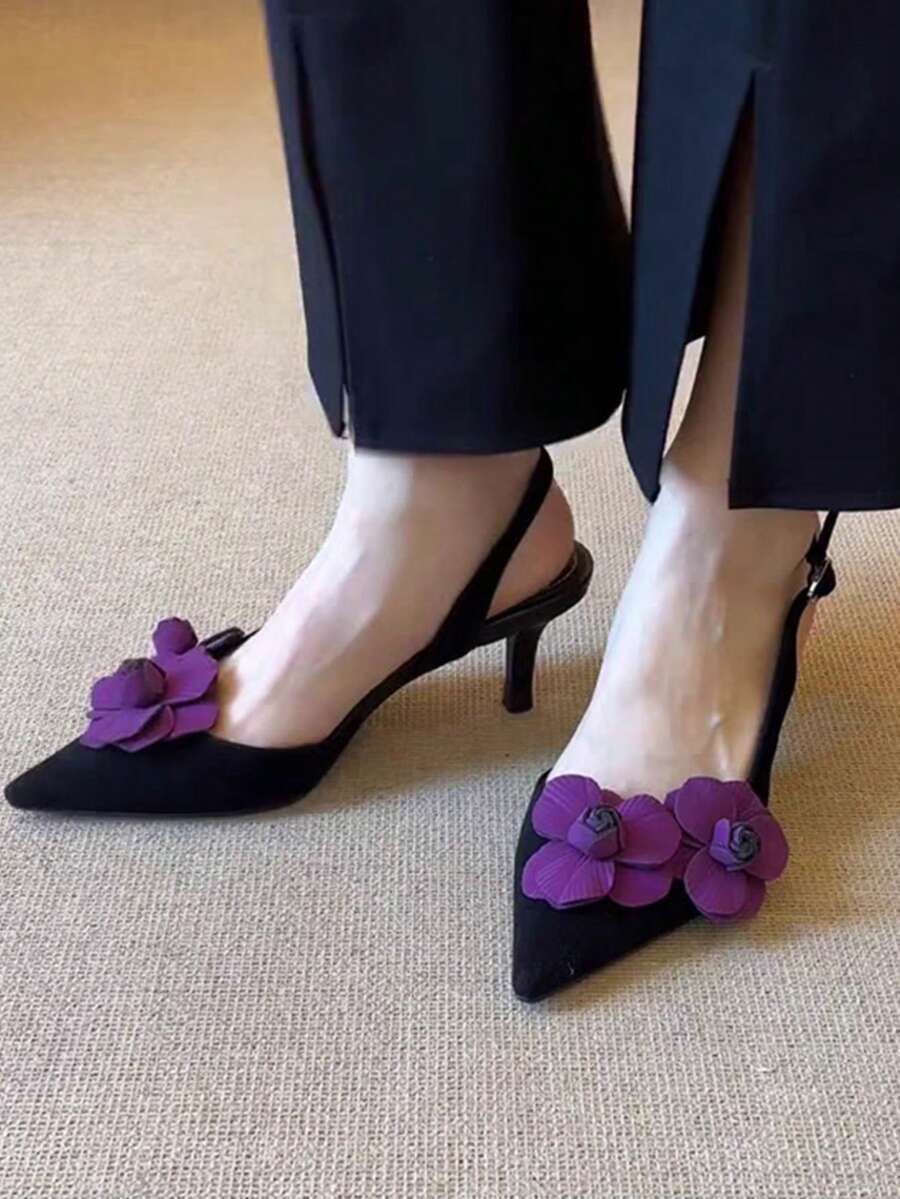 Vintage Peep-Zehen 3D Blumen Wunderschöne Sandalen für Frauen, schmaler Absatz & Knöchelriemen, passend zu Kleidern