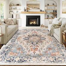 1pc Premium Vintage Bohemian Style Area Rug, 800g Fine Wool + TPR Washable Bottom, Retro Floral Striped Pattern, Soft Plush Rectangular Carpet, Suitable For Outdoor, Entrance, Living Room, Bedroom, Laundry Room, Bathroom, Game Room, All Season, Large Size Home Decor - Multicolor - View 1