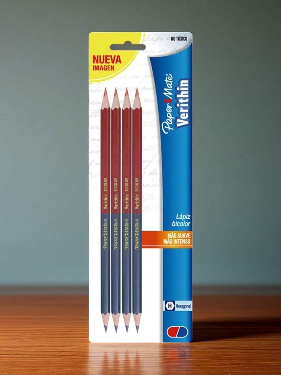 Paper Mate 4 Verithin Slim Hexagonal Bi-Color Pencils With 4 Red/Blue Colored Pencils. - Blue - View 1
