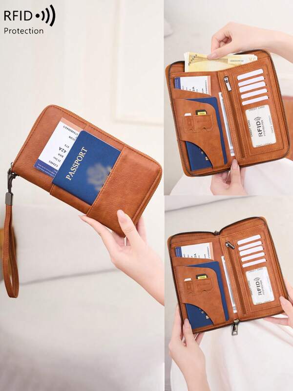 New RFID Anti Magnetic Wallet Zipper Passport Bag Certificate Bag Ticket Storage Bag Multi Functional Passport Wallet Large Capacity Wallet Fashion Travel Bag Airplane Travel Bag For Overseas Travel