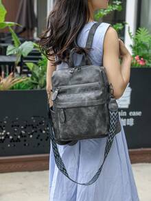 女士防盗PU皮复古双肩包，多功能时尚日常包，多口袋轻便旅行包，大容量简约书包，方便实用，适合学生、护士、教师、商务人士、旅行、通勤、购物、办公、约会、徒步、训练、工作等各种场合，也是生日礼物和节日礼物的理想之选。 - 彩色 - 查看 12