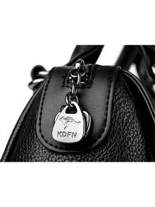 高品质女士休闲钱包和手提包套装，奢华设计师PU皮革单肩包，时尚女士斜挎包 - 黑色 - 查看 9