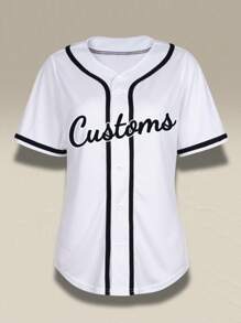 Women's Solid Color Custom Baseball Jersey Double-Sided Printed, White Baseball Shirts Uniform Personalized Team Name Number, Baseball Jersey T-Shirt Gift For Mom, 100% Polyester Quick-Dry Ventilate Softball Jerseys For Outdoor Sports