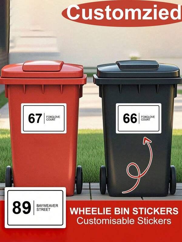 6pcs Personalised Wheelie Bin Stickers ,For House Numbers And Addresses-Customisable Garbage And Recycling Bin Labels For Homes And Commercial Spaces-Weather-Resistant And UV-Proof Stickers For Clear Identification-Ideal For Neighbours, Office Buildings, And Shared Outdoor Areas-Add Your Custom Address Or Number For Effortless Bin Management