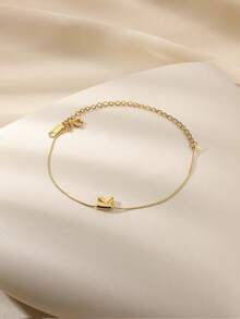 1pc Cute Bubble Letter Bracelet, Delicate Gold-Tone Letter Bracelet, 18K Gold Plated Stainless Steel Bracelet, Minimalist Fashion Jewelry - Yellow Gold - View 10