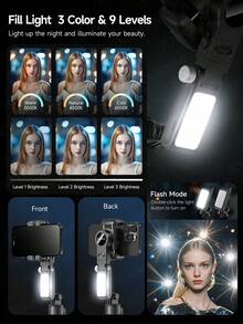 AXNEN AI智能手持云台稳定器 - 自动人脸追踪，可折叠360°旋转自拍杆/三脚架带补光灯 - 兼容安卓和iOS系统，适用于直播/视频会议/自拍/摄影/视频拍摄 - 彩色 - 查看 6