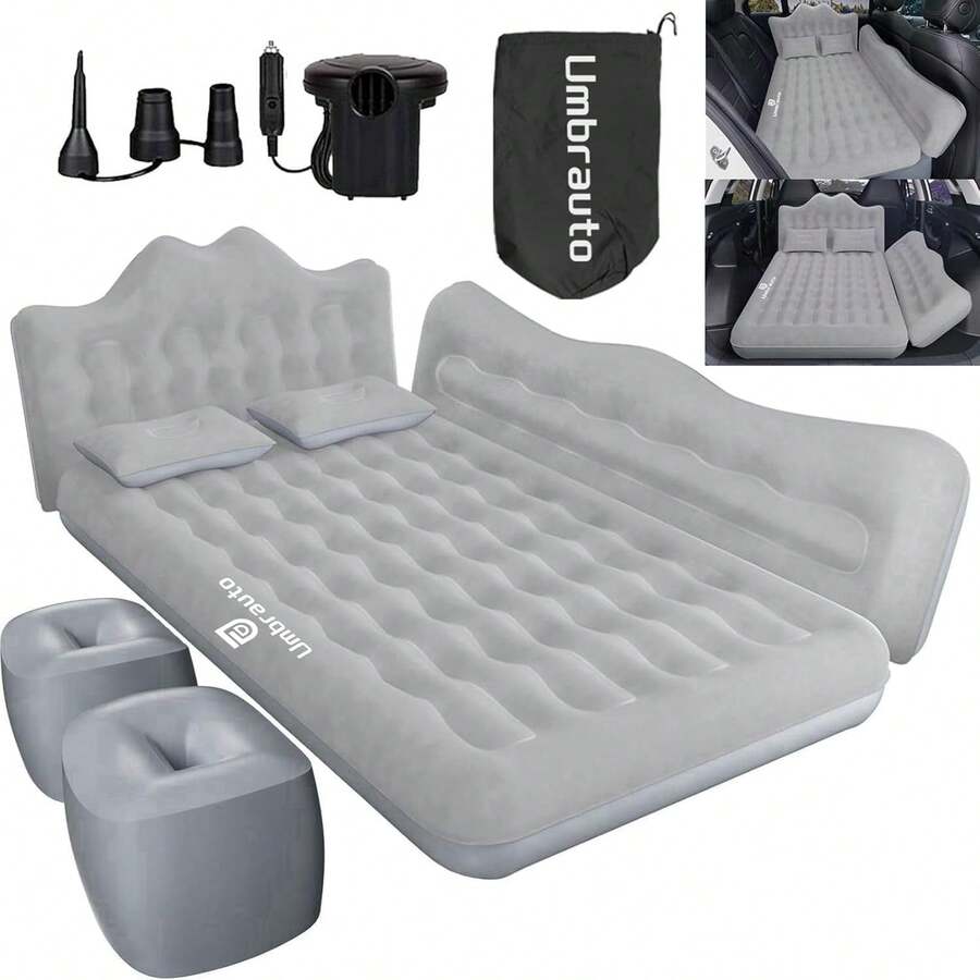 Truck Air Mattress Back Seat| Inflatable Car Camping Mattress Bed For Back Seat, SUV Blow Up Rear Seat Sleeping AirBed For Van Travel With Pump & Pillows - Xám - Xem 1