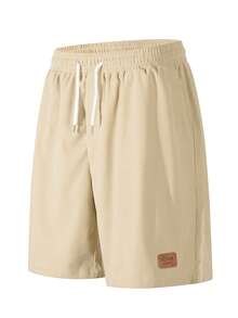 Plus Size Men's Summer Casual Drawstring Waist Shorts - Khaki - View 3