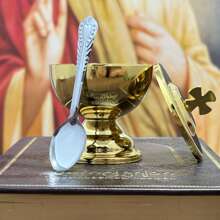 ‌Orthodox Mini Holy Water Chalice Spoon Set Zinc Alloy With Cross Top Design Compact For Home Blessings Sacred Gifts‌