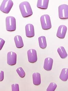 24 片薰衣草方形短款按压式指甲，经典简约法式全覆盖假指甲，适合派对、约会和日常佩戴美甲用品 - 淡紫色 - 查看 3