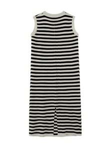 对比条纹露背无袖针织中长连衣裙 - 杏色 - 查看 2