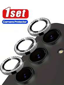 一套水晶水钻相机镜头保护膜，兼容三星 Galaxy A16、A36、A55、A56、A54、A34 和 A14。包含适用于 S25、S24、S23 Plus、S23 FE、S25FE、S24FE 和 S23FE 型号的镜头保护环，以及适用于 S25 Plus、S24 Plus 和 S23 Plus 型号的金属相机镜头保护膜。适合日常保护、办公和居家使用。闪亮水晶手机相机保护套，防水、防震、防摔、防刮擦、防指纹，全覆盖。 - 黑色 - 查看 1
