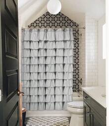 Gray Shower Curtain, Ruffle Farmhouse Shower Curtain Fabric Bathroom Curtain Machine Washable, 72 X 72 Inch Long - Grey - View 2
