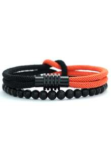 Set da 2 braccialetti da uomo alla moda, bracciale in corda con nodo, fibbia magnetica, colore giallo e rosso