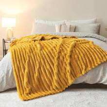 Super Soft King Blanket Pink Premium Silky Flannel Fleece 3D Ribbed Jacquard Lightweight Bed Blanket All Season Use (Pink Ribbed, King(90"X110")) - Mustard Yellow Ribbed - View 9