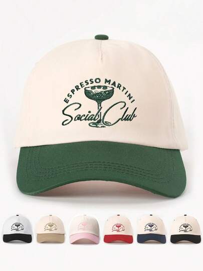 1pc Embroidered "ESPRESSO MARTINI" Colorblock Baseball Cap, Adjustable Sun Protection Casual Hat Suitable For Spring Autumn Travel, Fashionable, Versatile, Sunblock For Young People, Y2K Style