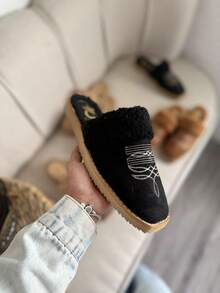 suecos vaqueros, occidental, pantunfla para exterior, estilo vaquero, zapatos planos, mules vaqueros, de estilo no deslizante, invierno, estilo bohemio, moda cobwoy - Negro - Ver 3