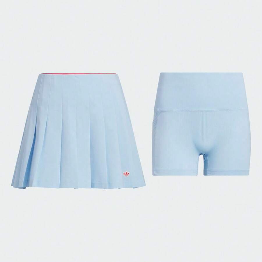 Adidas Originals 女士 ORIGINALS PLEATED SKIRT 复古运动百褶迷你裙（含短裤衬里）JC6770 - 藍色 - 查看 1
