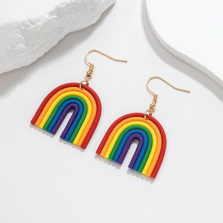 2pcs Bohemian Polymer Clay Rainbow Earrings, Suitable Gift For Pride Month - Multicolor - View 1
