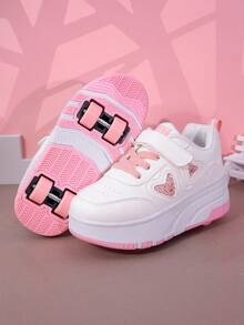 儿童四轮溜冰鞋，可拆卸可变换运动鞋，时尚休闲运动鞋，带钩环扣，适合男孩和女孩