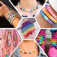 399 peças de contas de acrílico de macaron iridescentes, contas espaçadoras, acessórios para artesanato de pulseiras de contas faça você mesmo para fazer joias