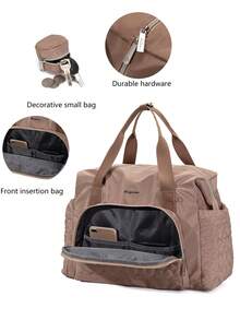 LEQUEEN 1 件装牛津布妈妈尿布包，大容量手提包，多功能休闲斜挎孕妇包，适合产前护理、外出、短途旅行、健身 - 卡其色 - 查看 8