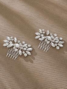 2件套欧式新款水钻不对称发梳套装，适用于新娘盘发造型、工作室配饰、情人节配饰