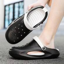 Mens Perforated Slip-On Sandals, Summer Outdoor Non-Slip Korean Style Slide Sandals With Toe Cover, Suitable For Beach, Seaside