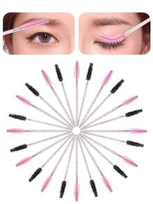 100 pièces/50 pièces/10 pièces Applicateurs de mascara jetables, brosses à cils en nylon, applicateur d'extension de sourcils sans parfum avec tige en plastique ABS, pour peau normale - mascara et mise en forme des sourcils, utilisation en salon et à domicile, set de baguettes roses et noires