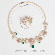 1set/3pcs High-Quality Rose Flower Shaped Earrings + Necklace Jewelry Set For Women, Personalized Design Jewelry Suitable For Women's Festival Parties, Gift, Matching Best Friends, Graduation Season (Multiple Colors Available)