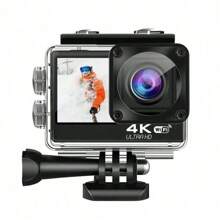 4K HD Sports Camera, Dual Screen Ultimate Experience With Rechargeable Battery, 32GB Memory Card And 170° Wide Angle Lens, Protective Case Included - Capture Your Adventures In Stunning Clarity And Detail, Extreme Sports, Modern Camera, Reliable Construction, Action Camera, Content Creators, Travel Vlogging, Compact Design, Highquality Lens, Adventure Seekers(Equipped With A 1050mAh High-Capacity Battery)