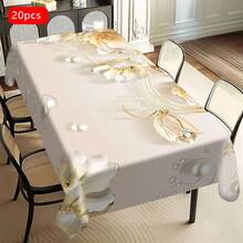 1/20pcs Simple Fresh White Floral Pattern Tablecloth, Fashion Theme, Outdoor Camping Rectangle Tablecloth, Perfect For Dinner, Picnic Essentials, Party Decorations, Dinner Gatherings And Home Decoration - Multicolor - View 31