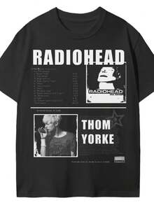 Thom Yorke T-Shirt Unisex Men Women 100% Cotton Top Premium Streetwear New Release Immediate Shipping Various Colors!! Plus Size - 黑色 - 查看 2