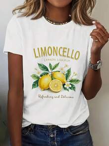 Limoncello Lemon Liqueur Refreshing And Delicious T-Shirt1 100% Cotton Crew Neck T-Shirt, Soft Breathable Basic Tee, Solid Color Casual Top_Soft Cotton Black White Floral Print Tee, Graphic Crew Neck T-Shirt, Boho Fashion-365T - White - View 1