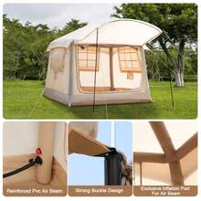 Tienda de campaña inflable con bomba, mejorada, impermeable, a prueba de viento, para glamping, de fácil montaje, para 4 estaciones, casa de cabina de aire con ventanas y puerta con malla para hasta 24 personas - como en la foto - Ver 5