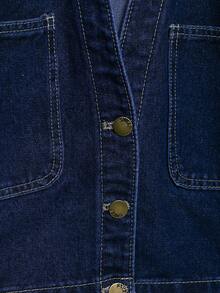 女士休闲牛仔短衬衫，春夏 - 深色水洗藍 - 查看 5