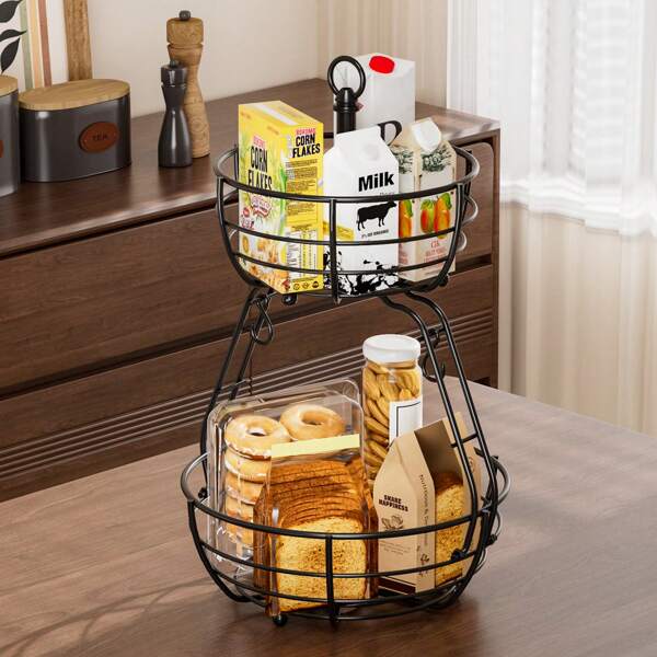 1pc Metal Kitchen Storage Basket, Detachable Snack & Beverage Organizer Rack Suitable For Kitchen, Living Room, Bathroom & Spice Storage