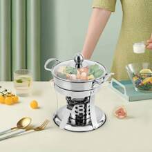 1 pièce Petit chauffe-plat de style chinois pratique. Marmite à fondue double poignée. Petite marmite à fondue simple en acier inoxydable. Ustensile de cuisine pour faire bouillir des ragoûts