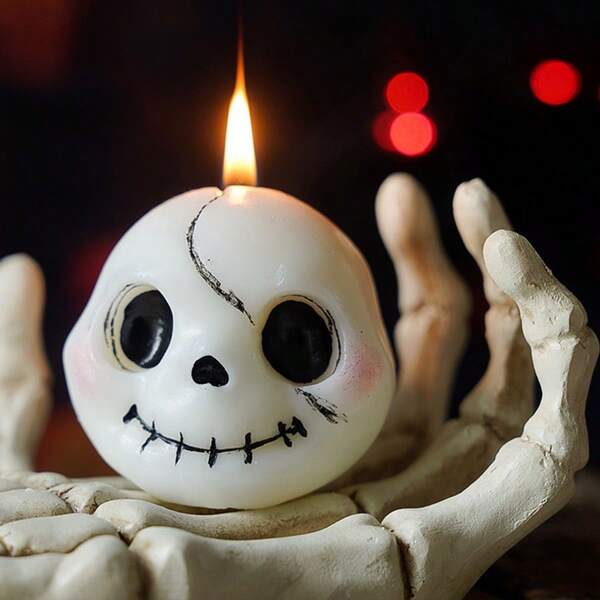 1pc Handmade Halloween Themed Pumpkin, Skeleton & Ghost Scented Candle, Suitable For Holiday Decoration, Desktop Display, Party, Photography, Fragrance Gift, Souvenir