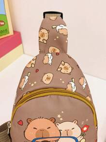 Children's Cute Cartoon Capybara Pattern Print Chest Bag, Lightweight Sport Casual Waist Pack & Sling Bag, Outdoor Travel Vacation Fanny Pack With Adjustable Shoulder Strap, Daily Commuter Mobile Phone Coin Crossbody Bags