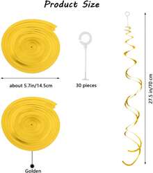 MEIJUANAAGold Hanging Swirl Decorations 30 Pcs, Party Swirl Decorations -Twin Tails Ceiling Swirl Foil Decorations, Gold Party Decor Wedding/Shower/Birthday Party//New Year Decorations - Gold - View 11