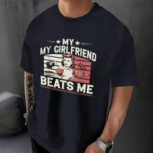 My Girlfriend Me Funny T-Shirt Print Short Sleeve T-Shirt T Shirt Black T Shirt Printed Short Sleeve T-Shirt For Summer Graphic Tees Graffiti Shirt Round Neck Oversized T Shirt Sleeve Casual T-Shirt, Street Hip Hop Style T-Shirt 100% Heavy Cotton All-Season Wear Individuality Unisex Top Gifts For Girlfriend Boyfriend - 黑1 - 查看 3