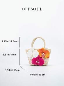 Túi Tote cói trang trí hoa lan bướm, Túi xách dệt ngày lễ bãi biển mới, Túi giỏ hoa bãi biển ngọt ngào, Túi đeo vai cầm tay giản dị cá nhân hóa cho phụ nữ - Màu be - Xem 7