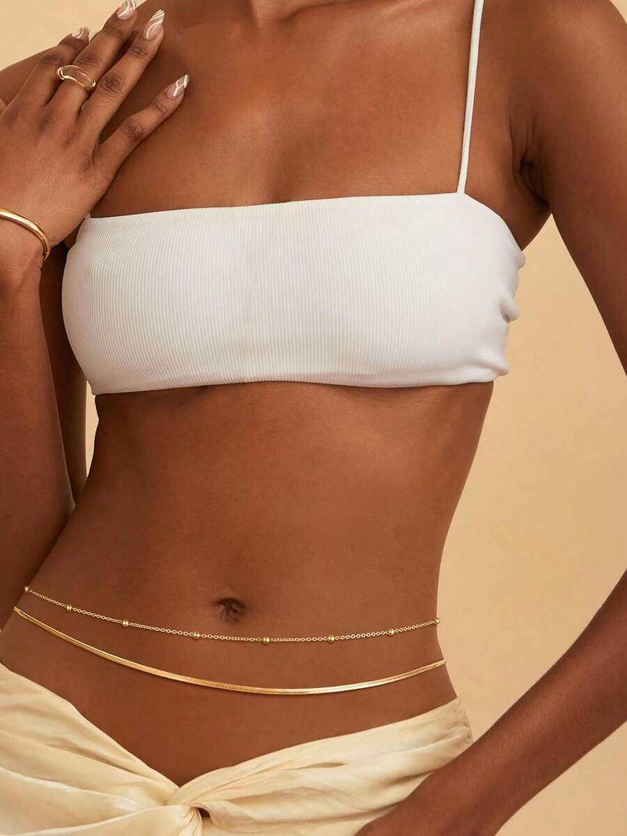 Dây chuyền eo vàng cho nữ, dây đeo bụng nhiều lớp, dây đeo eo đính hạt gợi cảm cho bikini đi biển, dây đeo cơ thể chống thấm nước, phụ kiện trang sức mùa hè cho nữ. - 1 # - Xem 1