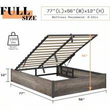 Full / Queen / King Size Lift Up Storage Bed Frame With Hydraulic Gas Lift - Rustic Grey Wood Platform, Large Underbed Storage - 灰色 - 查看 2