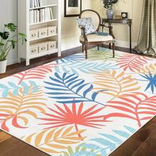1pc Beautiful Bohemian Leaf Pattern Area Rug, Modern Washable Plush Soft Large Size Carpet For Living Room Bedroom Office, Tropical Palm Leaves Rug, Long Runner Entryway Indoor Mat, All Season Home Decor