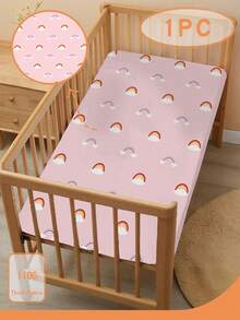 Sábana ajustable con estampado de arcoíris y nubes para niños - 1 pieza, 110G de espesor - Multicolor - Ver 1